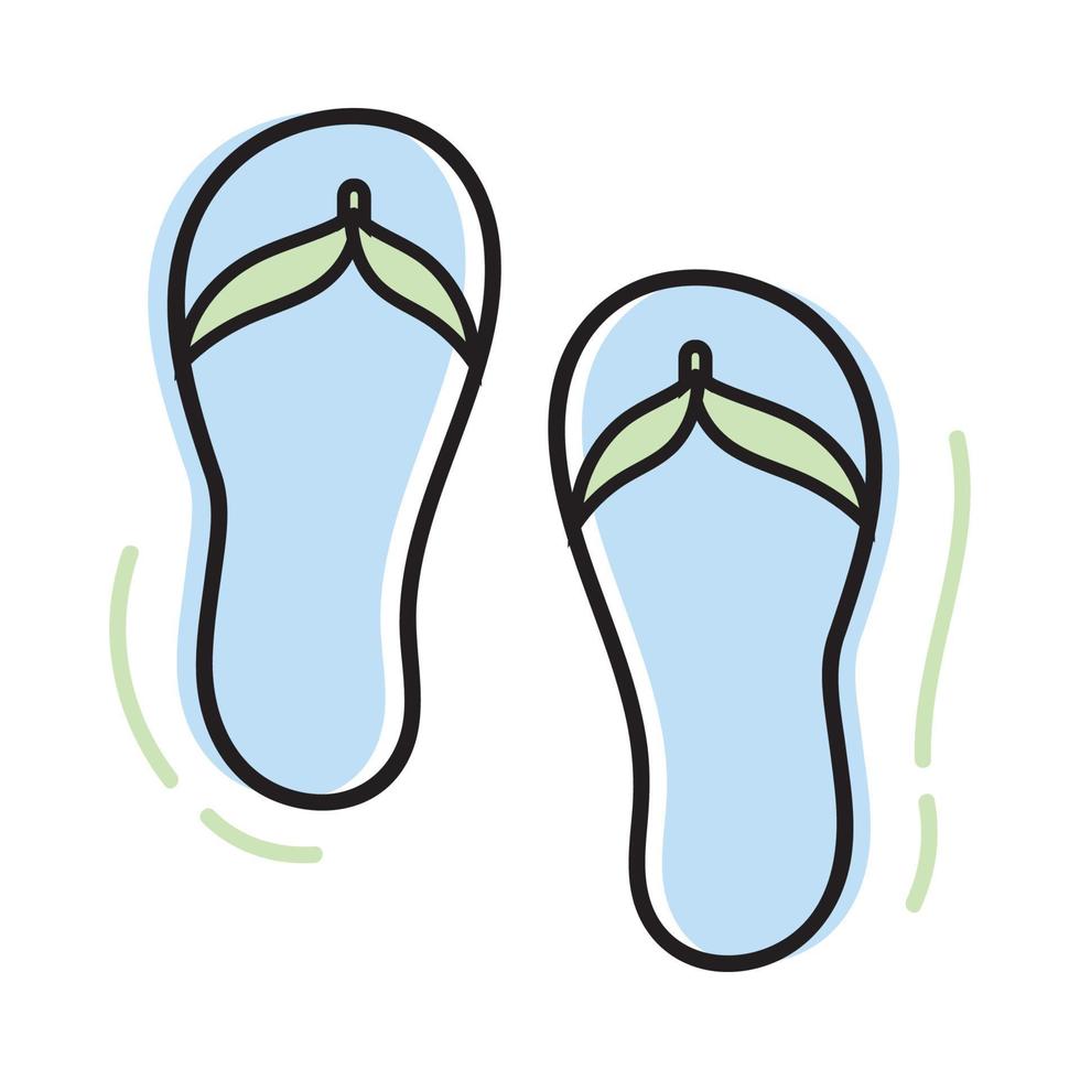 Slipper couple hand drawn sketch, Shoes colour doodle, Slippers vector isolated illustration, Beach slippers icon, Flat linear vector slippers icon on white background.