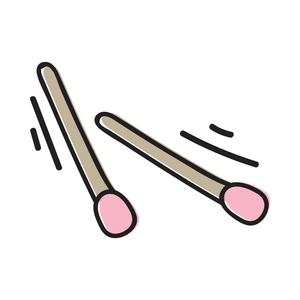 Safety match icon. Hand drawn match with coal. Vector colour illustration in doodle cartoon outline style on a white background