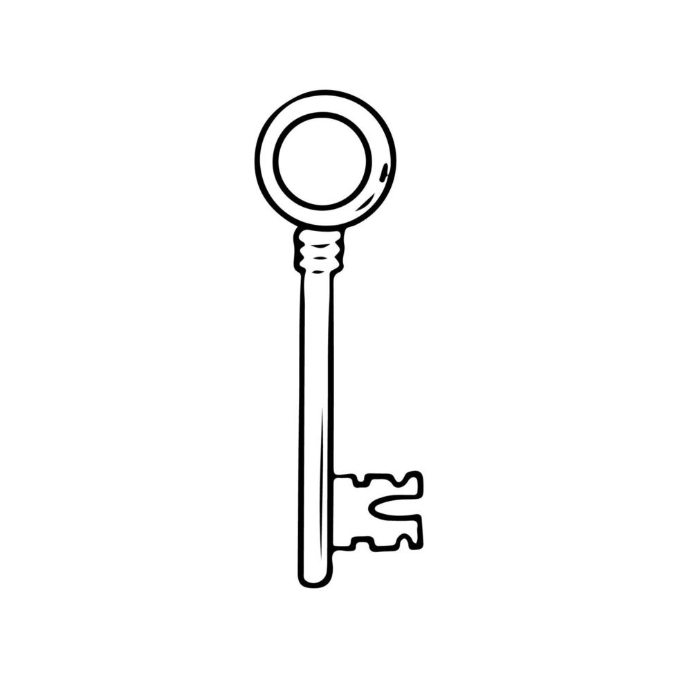 Doodle icono de llave antigua vintage. estilo de boceto simple dibujado a mano. llave antigua retro con cabeza circular. ilustración vectorial negra aislada sobre fondo blanco vector