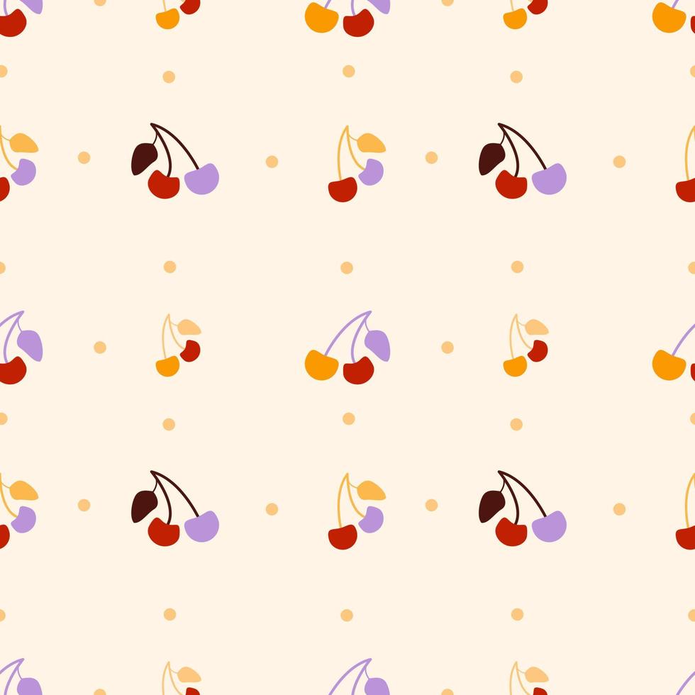 Cherry seamless pattern in retro vintage style. 80s 90s style fashion template for print, fabric, design vector
