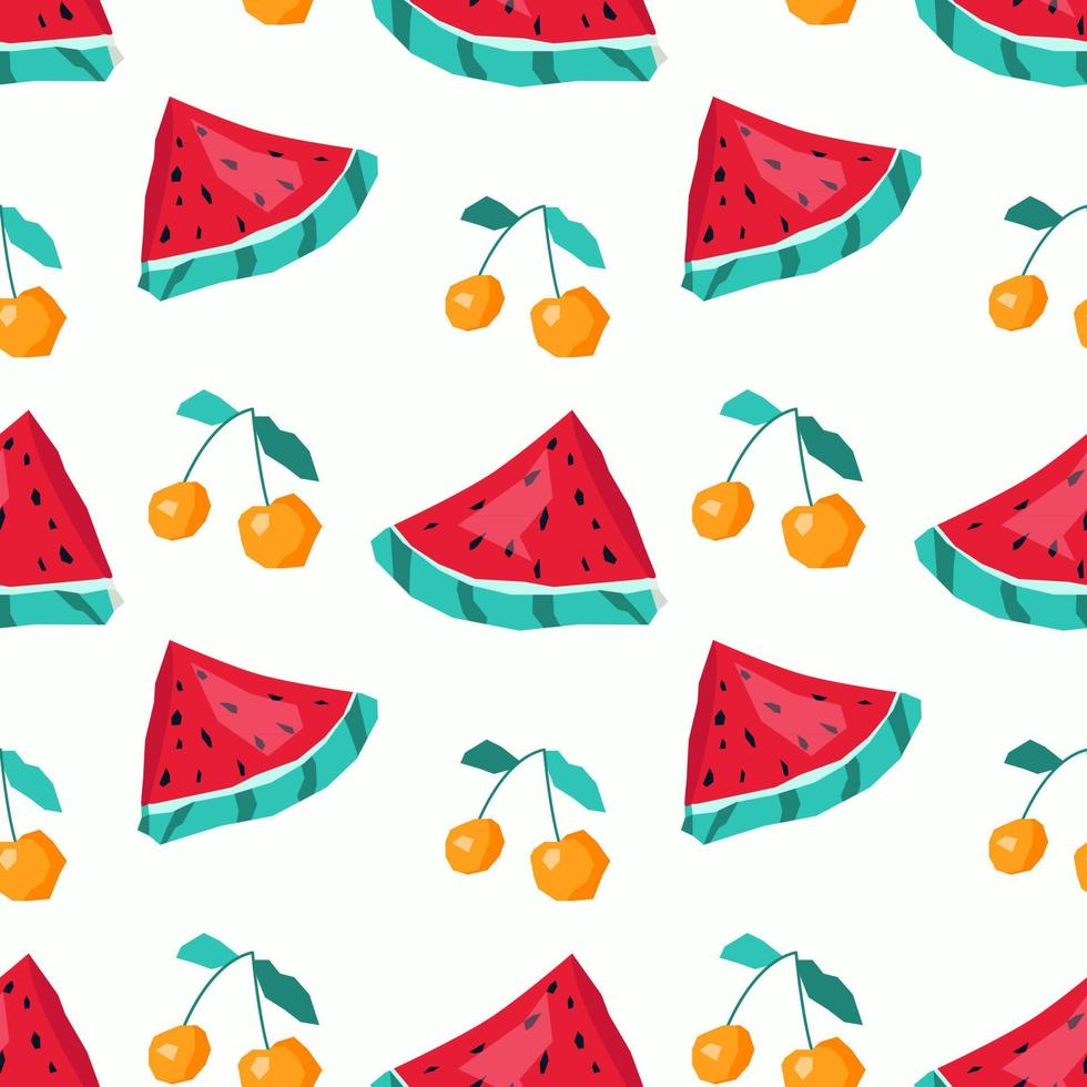 Watermelon and cherry seamless pattern background. Colored vector illustration