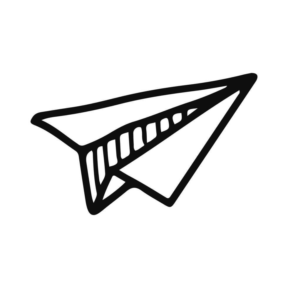 Paper plane doodle icon. Hand drawn aircraft. Airplane outline vector illustration