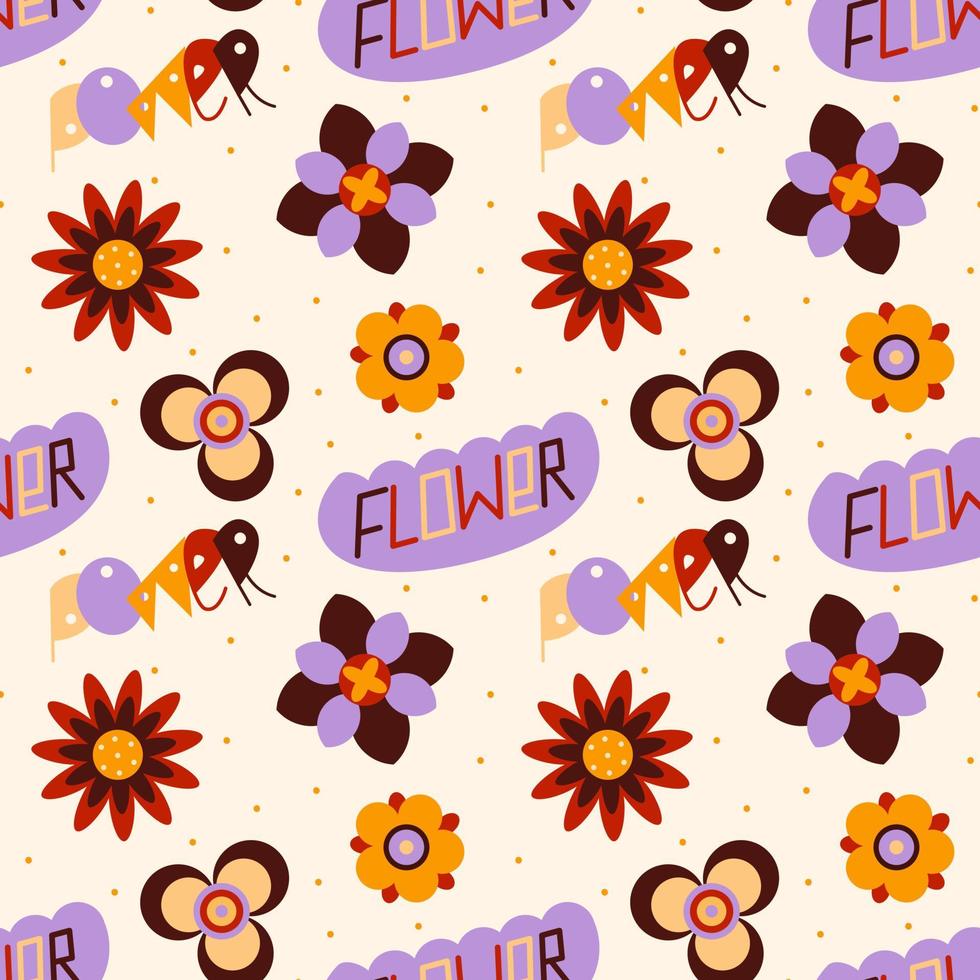 Flower power retro seamless pattern. 70s 80s style vintage floral texture for fabric, textile print vector