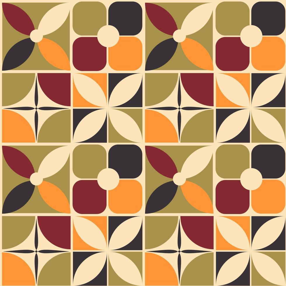 70s retro vintage mid century modern seamless pattern with simple geometric flowers vector