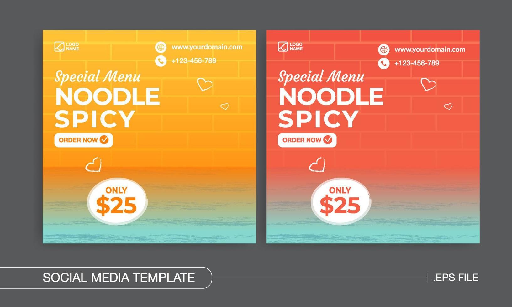 Special menu noodle spicy template for social media promotion Premium Vector