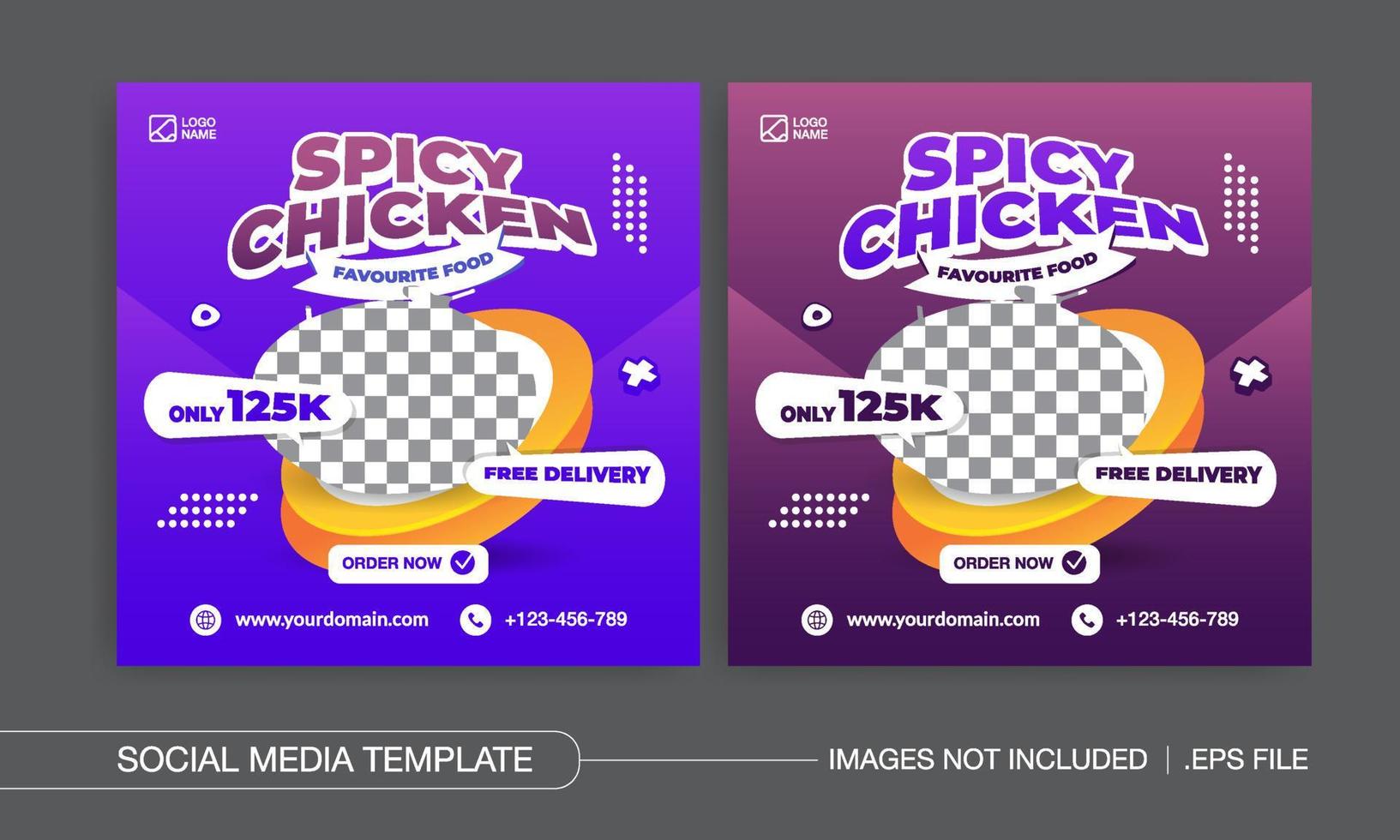 Spicy chicken food menu social media posts design vector