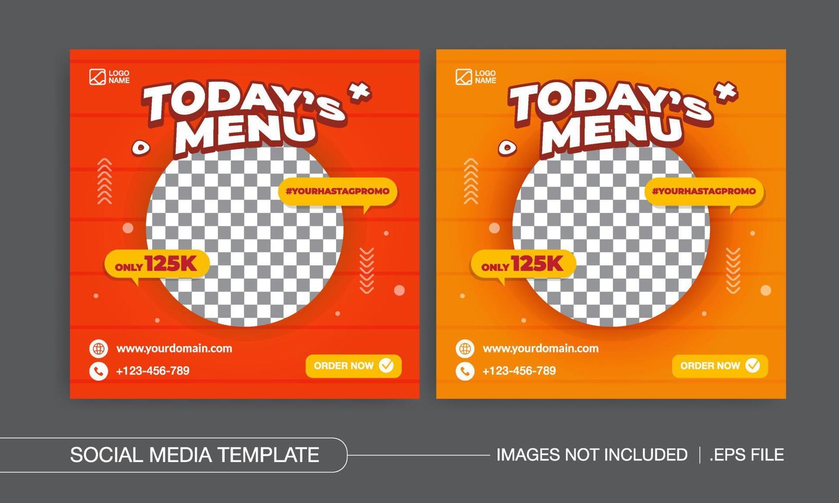 Todays food menu social media posts design vector