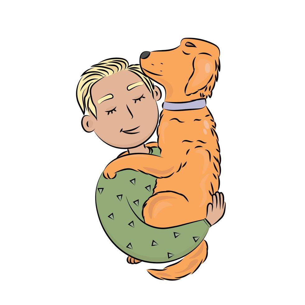 a boy with a dog vector