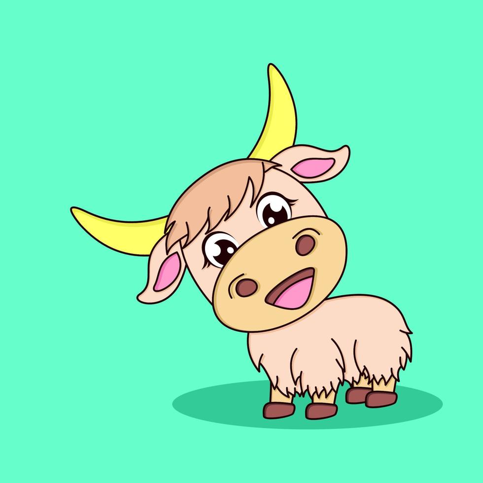 Cute baby yak cartoon. vector icon illustration