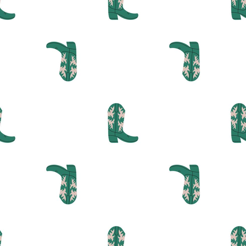 Cowboy boots with ornament seamless pattern. Wild west theme. Hand drawn colored trendy vector illustration on white background