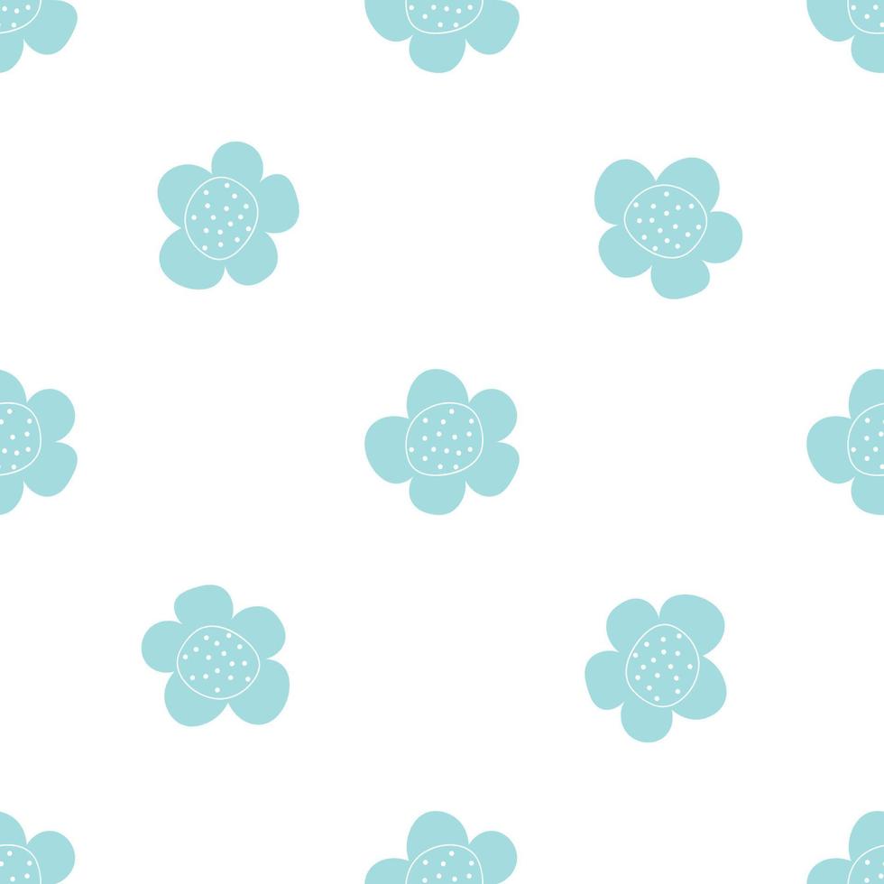 Floral seamless vector pattern with flowers. Spring flora. Simple hand-drawn kids style. Pretty ditsy for fabric, textile, wallpaper. Digital paper in white background