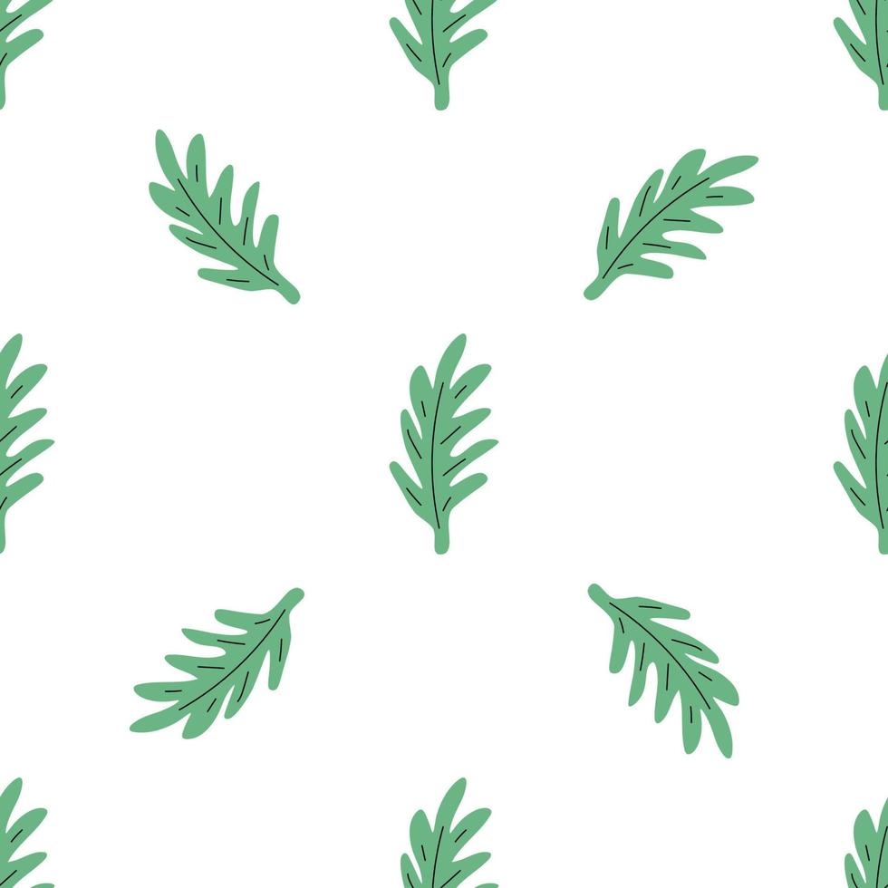 Green leafs seamless pattern. Vector hand drawn botanical illustration. Pretty scandi style for fabric, textile, wallpaper. Digital paper in white background