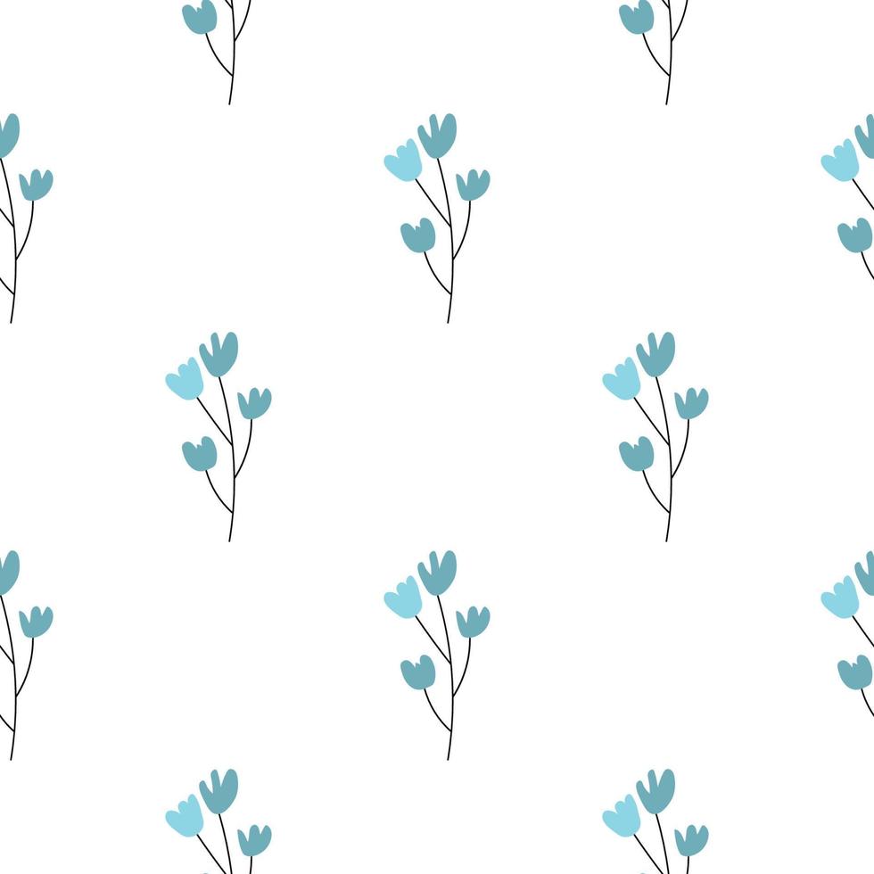 Floral seamless vector pattern with flowers. Spring flora. Simple hand-drawn kids style. Pretty ditsy for fabric, textile, wallpaper. Digital paper in white background