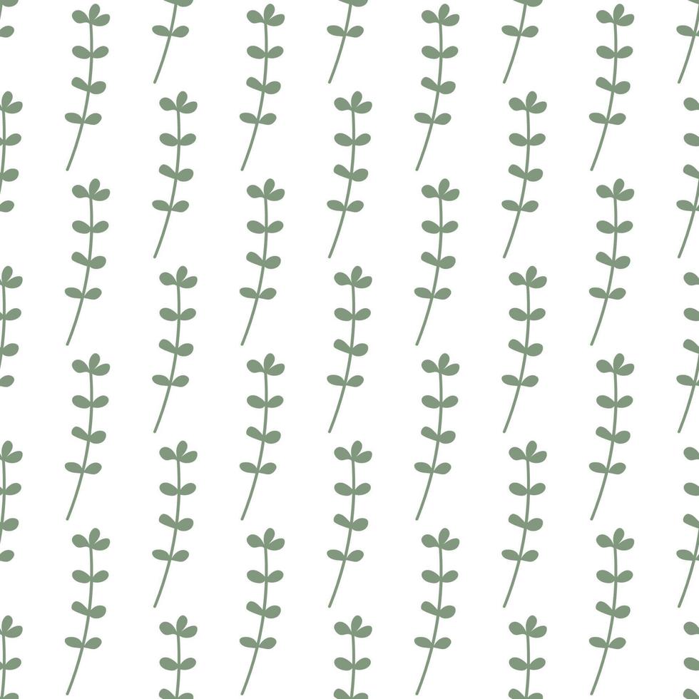 Green leafs seamless pattern. Vector hand drawn botanical illustration. Pretty scandi style for fabric, textile, wallpaper. Digital paper in white background