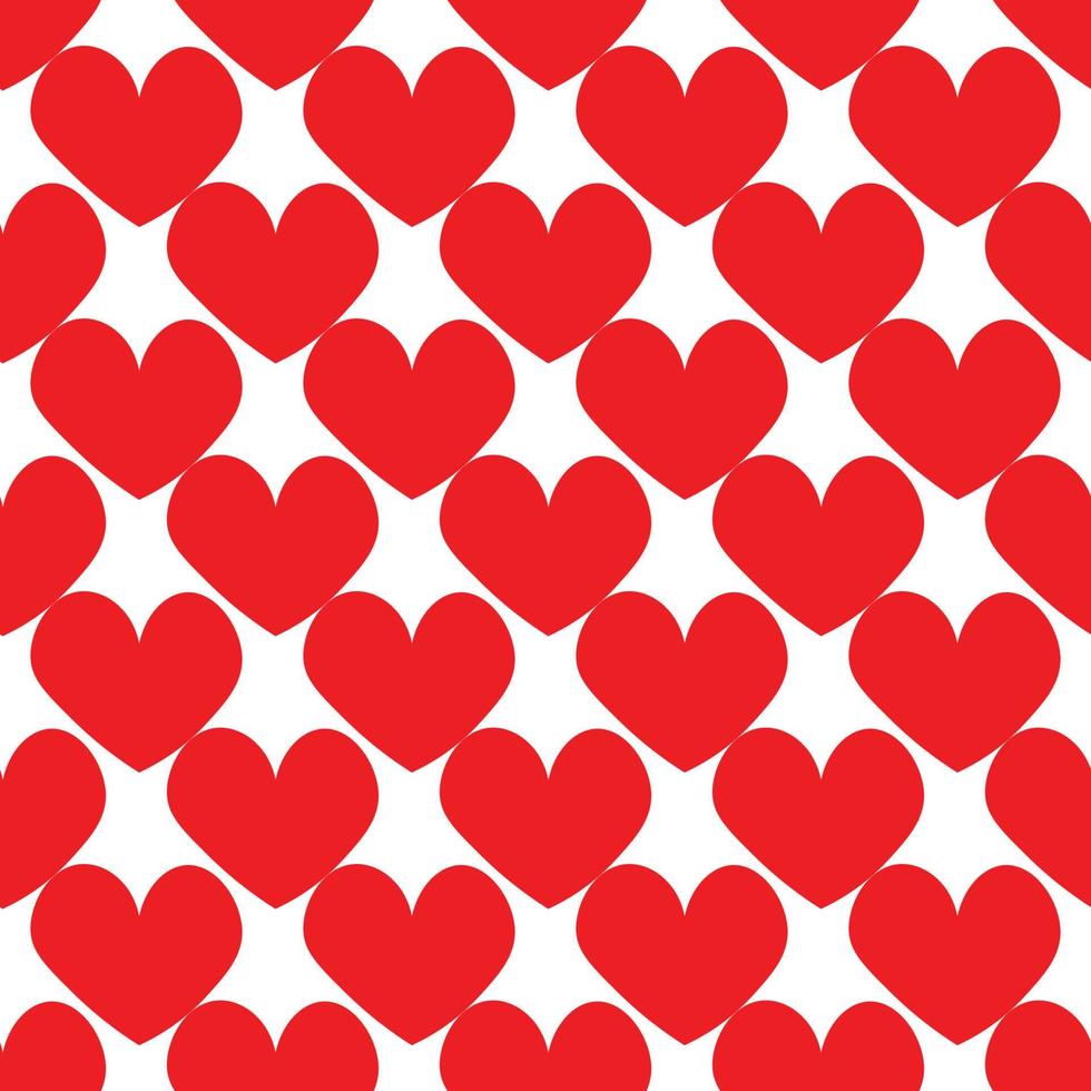 Red hearts in doodle style. Seamless romantic pattern. Colorful hearts on white vector background. Ready template for design, postcards, print, poster, party, Valentine's day, vintage textile.