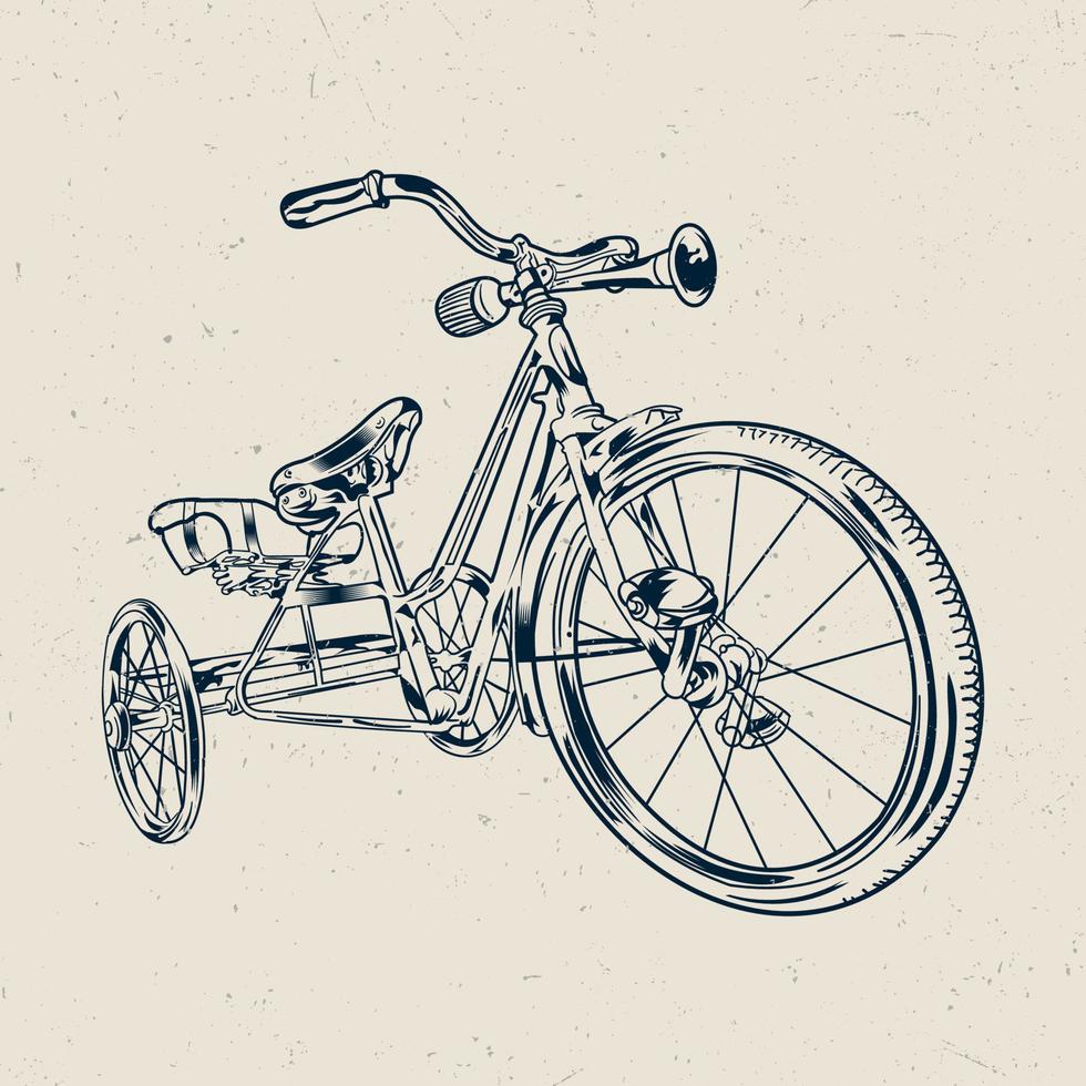 triciclo, vendimia, bosquejo vector