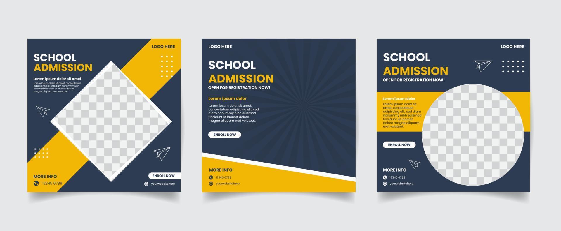 back to school social media post template set. Back to school admission promotion banner. vector