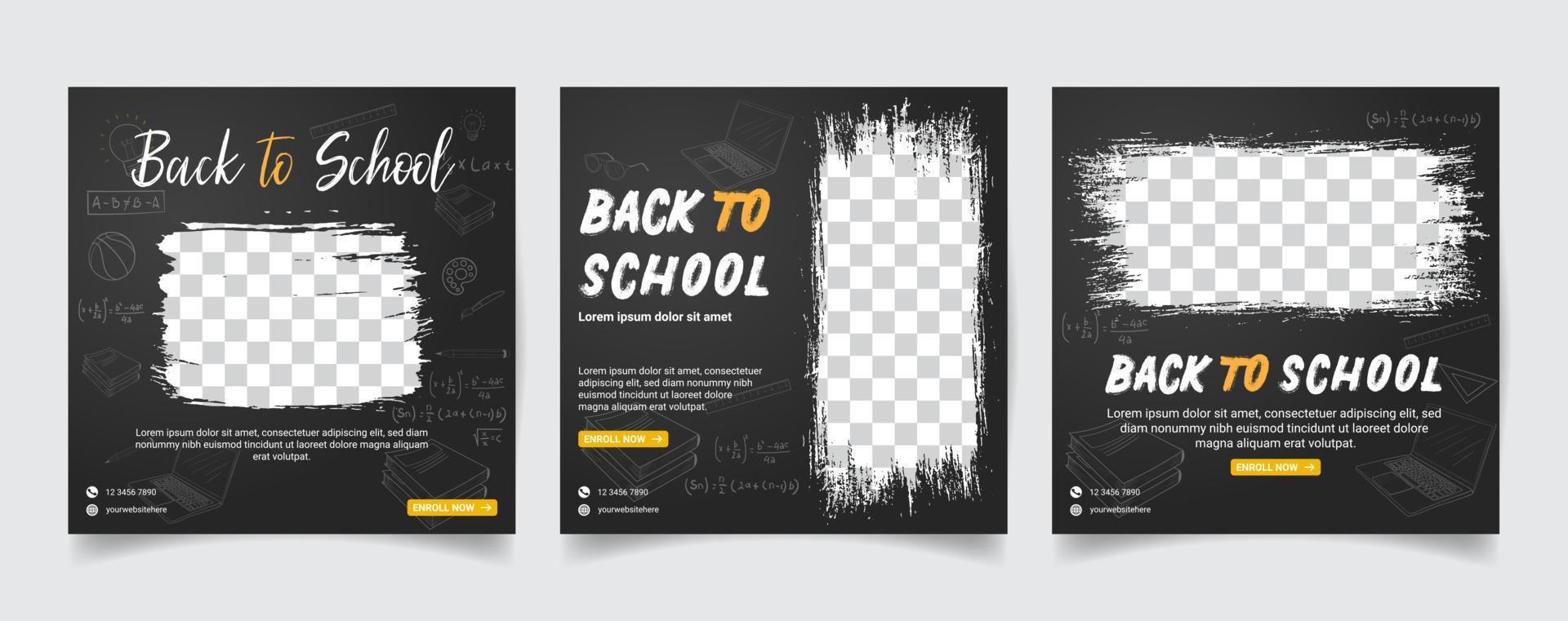 back to school social media post template set. Back to school admission promotion banner. vector