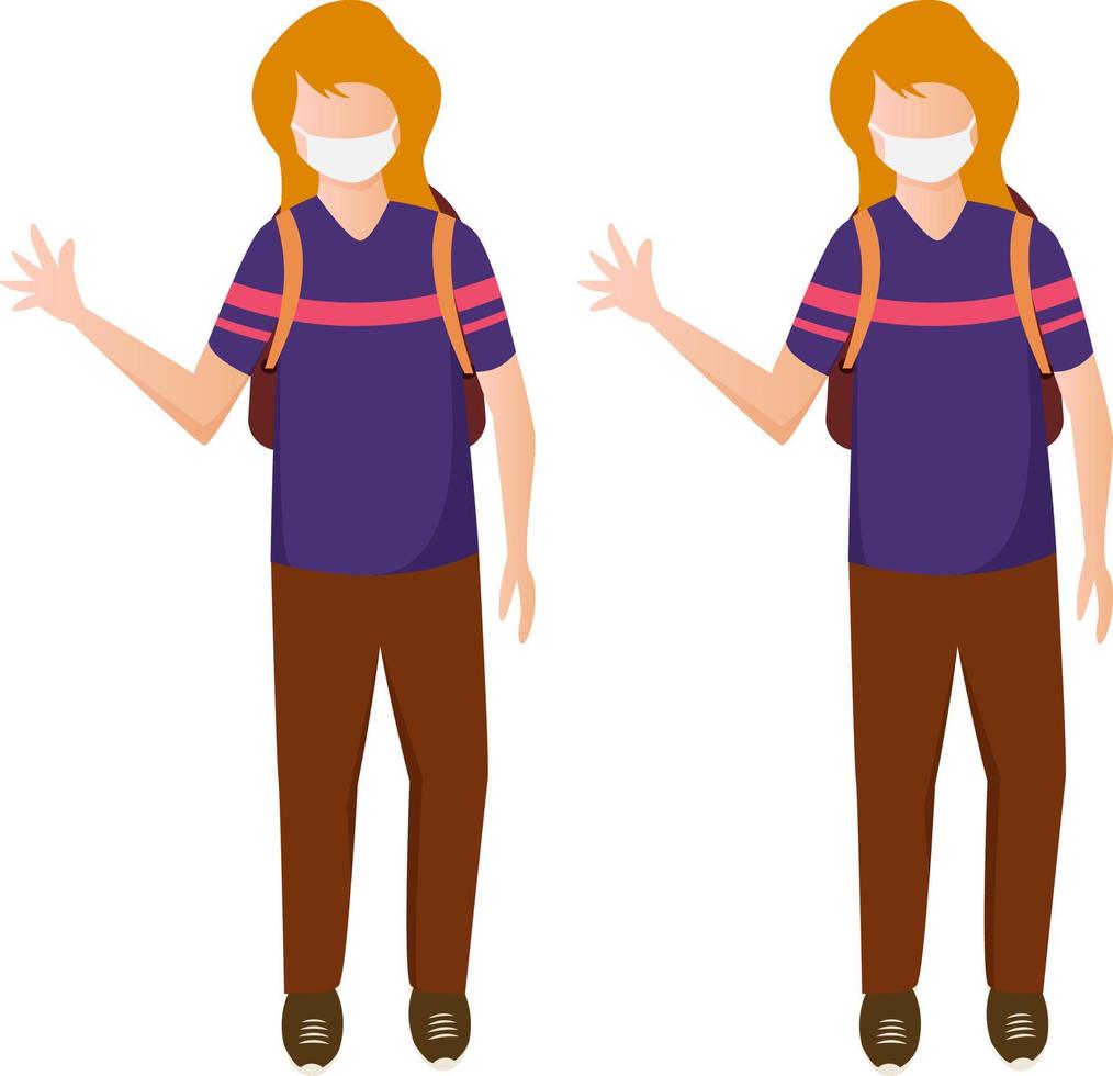 Coronavirus safety girl with face mask, school girl vector
