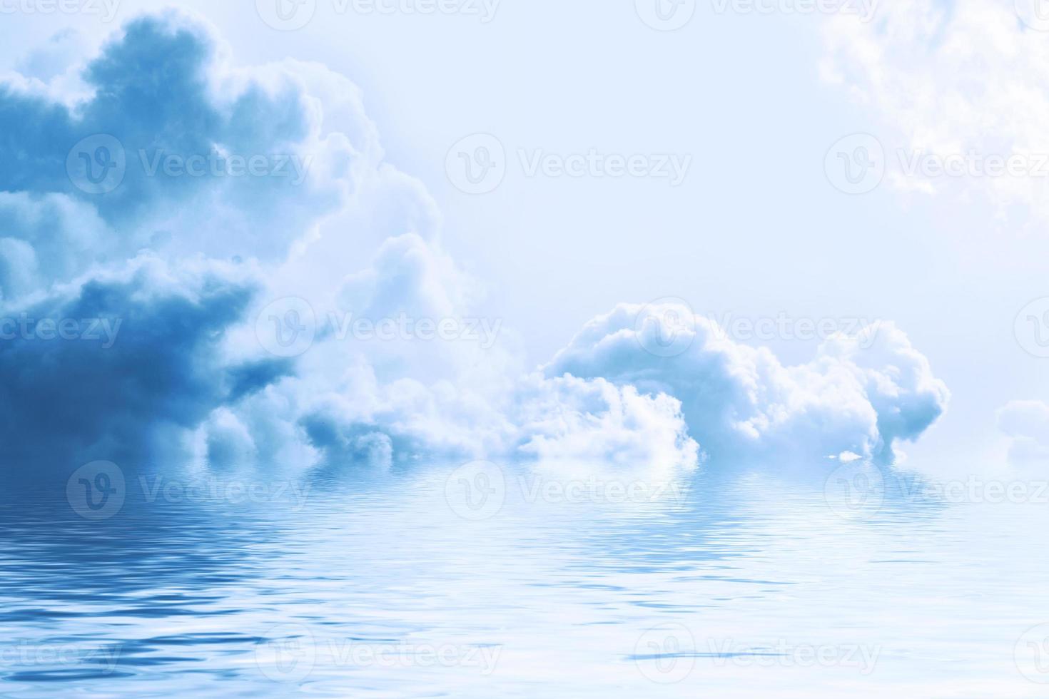 Blurred background. Blue sky and white fluffy clouds. photo