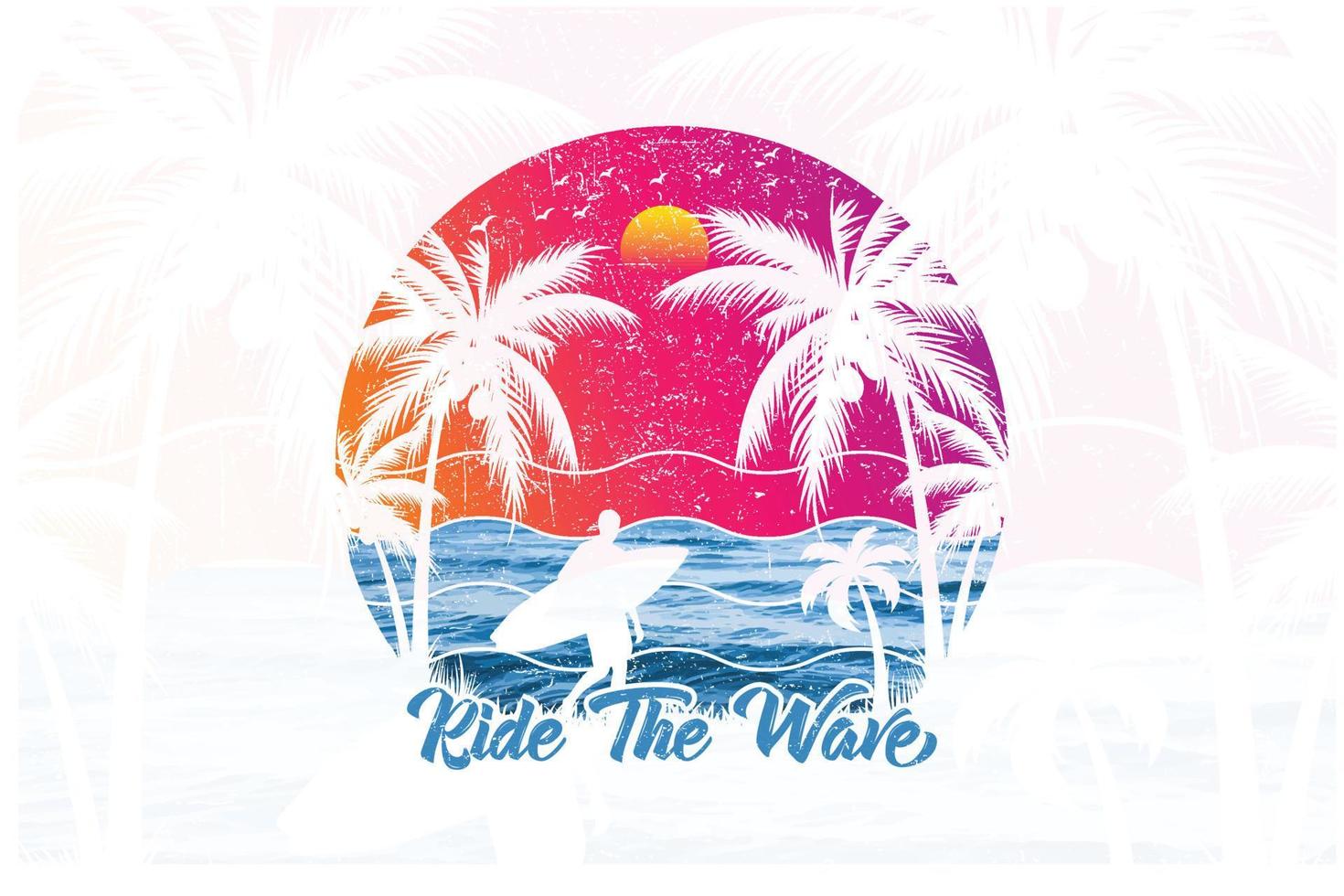 Ride the wave surfing t shirt design vector