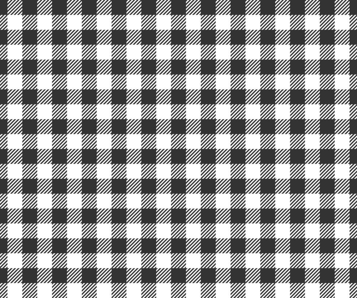 Black and white checkered texture with striped squares for picnic blanket, tablecloth, plaid, shirt textile design. Gingham seamless pattern. Fabric geometric background vector