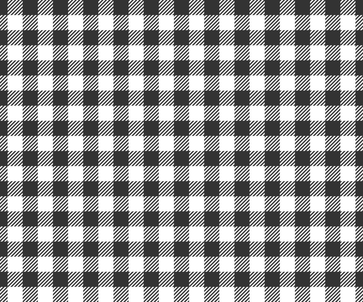 Black and white checkered texture with striped squares for picnic blanket, tablecloth, plaid, shirt textile design. Gingham seamless pattern. Fabric geometric background vector