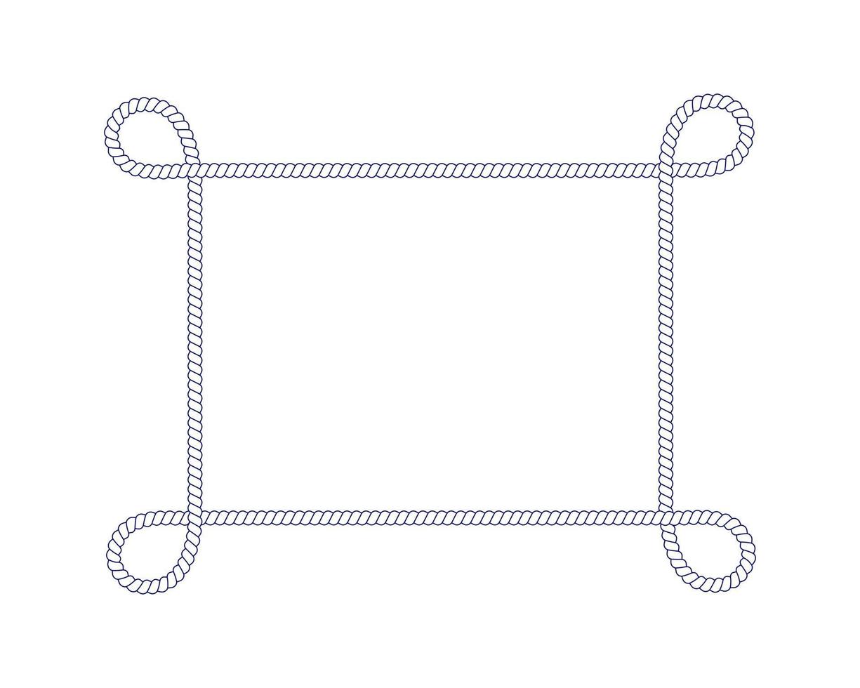 Rope frame with loops. Rectangle shape in retro yacht style. Nautical design element for print and decoration vector