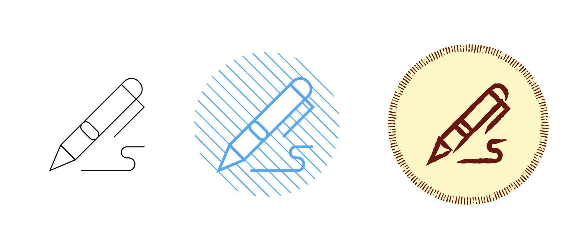 This is a set of contour and color pen icons vector