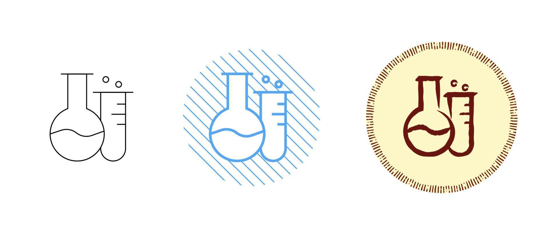 This is a set of contour and color icons of chemical flasks vector