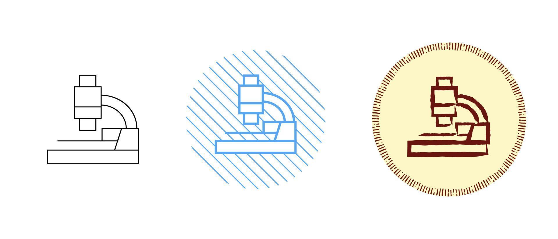 This is a set of contour and color microscope icons vector