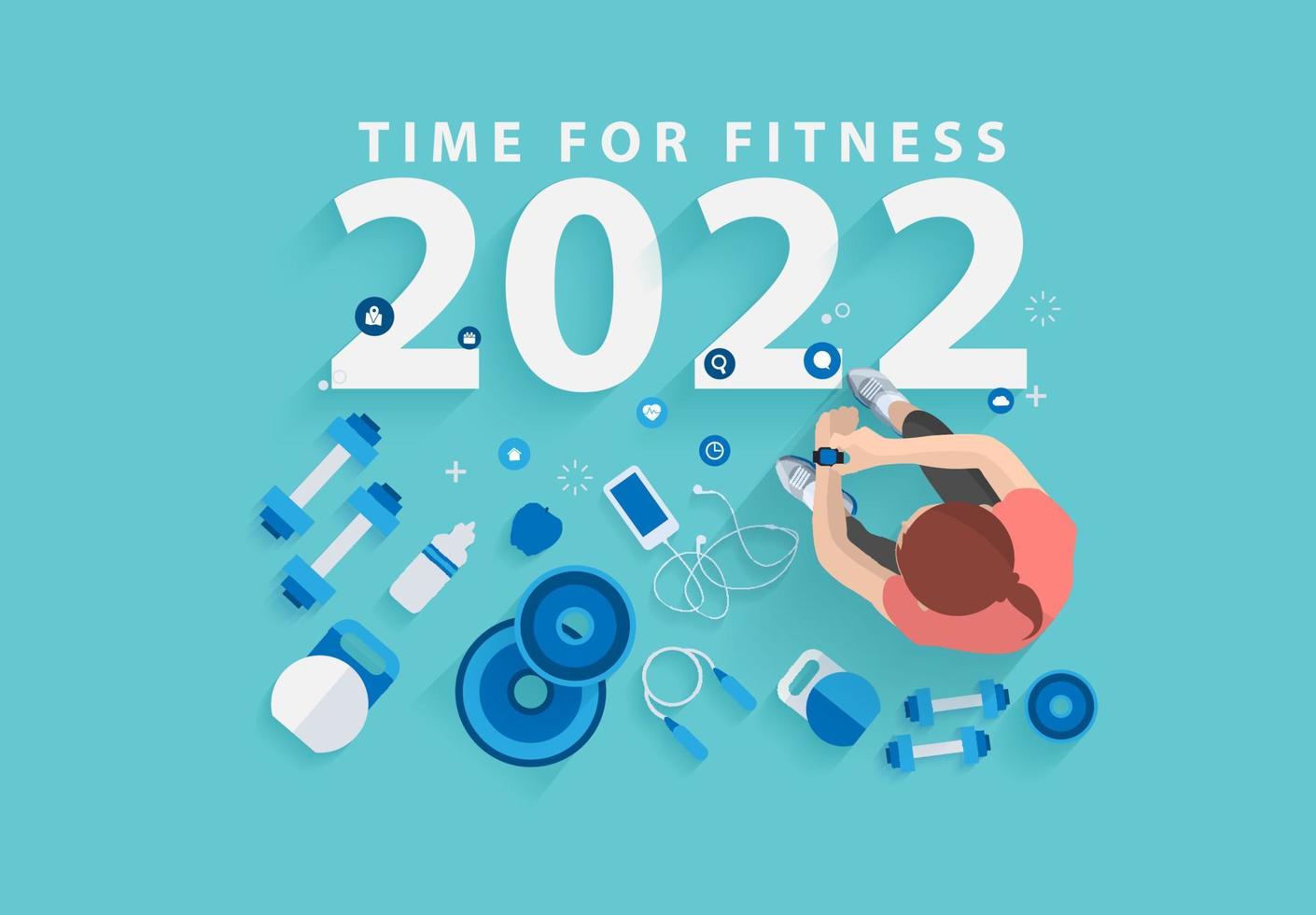 2022 happy new year time for fitness in gym healthy lifestyle ideas concept design, Vector illustration modern layout template