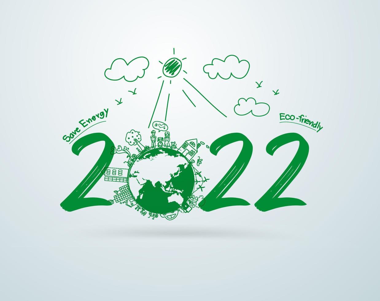 Happy new year 2022 Creative drawing environmental eco-friendly, Vector illustration layout template design