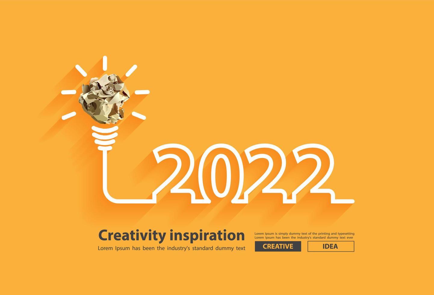 2022 new year creativity inspiration with crumpled paper ball light bulb ideas concept design, Vector illustration