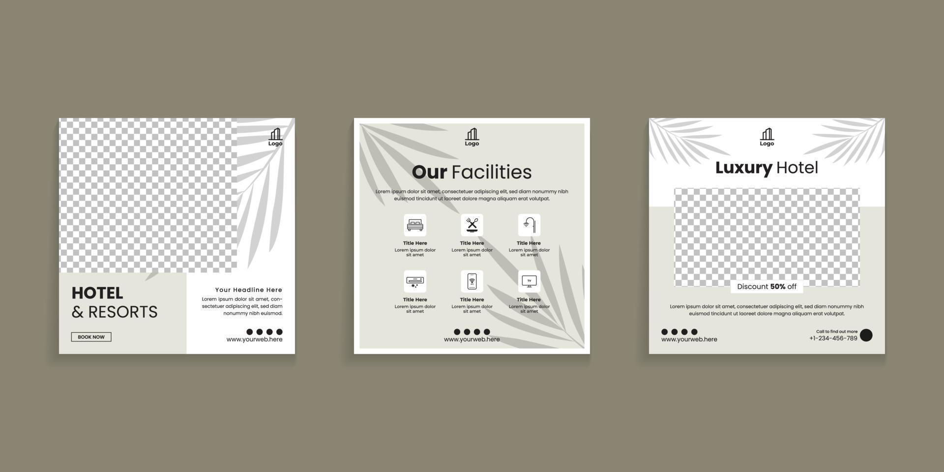 Hotel and Resorts Social Media Post Template vector