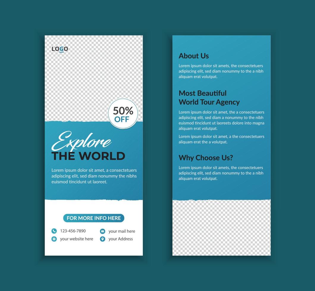 Corporate travel and tour agency rack card or dl flyer template layout vector