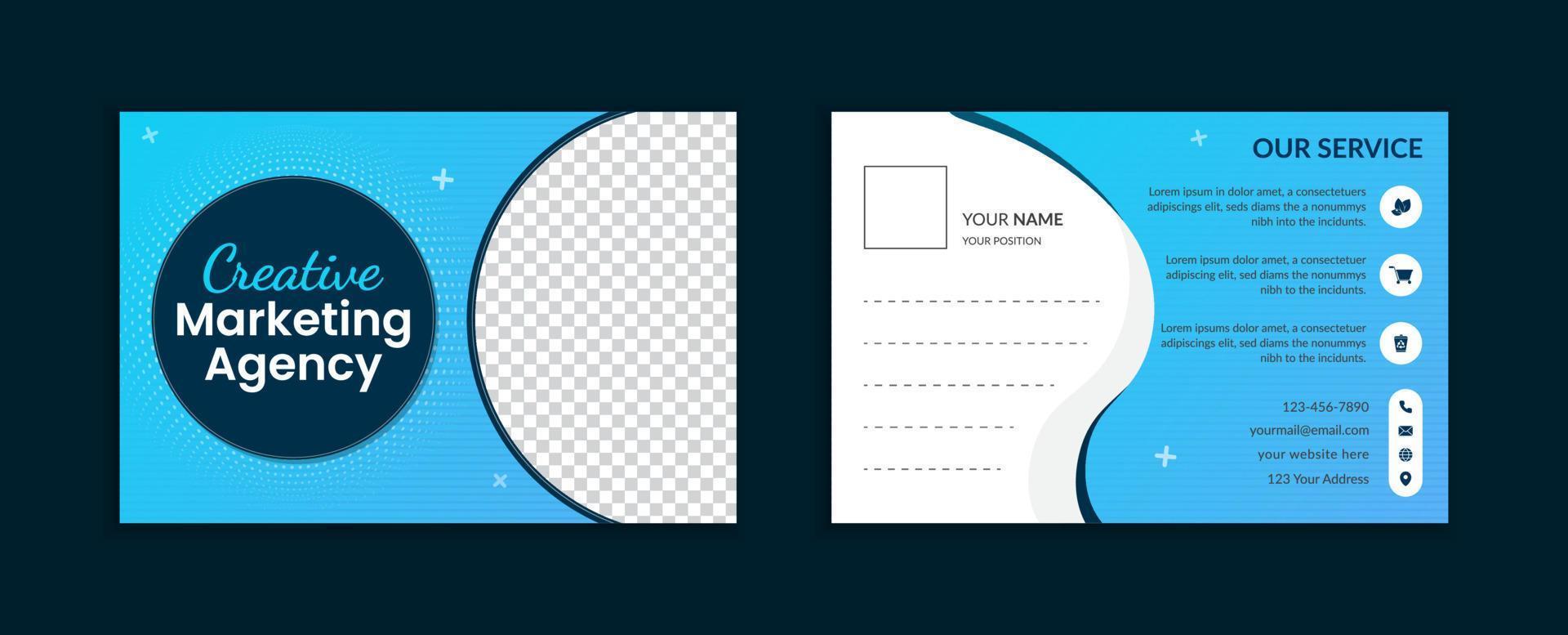 Modern business postcard template blue color layout vector