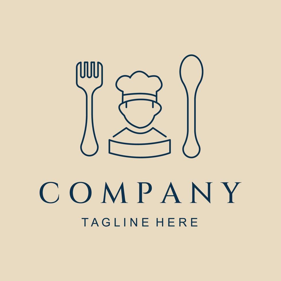 icono y símbolo del logotipo de arte de línea de restaurante. chef, tenedor y cuchara, diseño de ilustraciones vectoriales vector