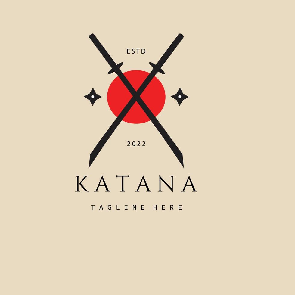 logotipo, icono y símbolo vintage de katana, con diseño de ilustración de vector de emblema