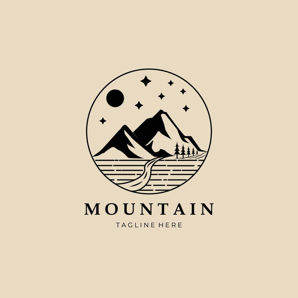 mountain line art logo, icon and symbol, with emblem vector illustration design