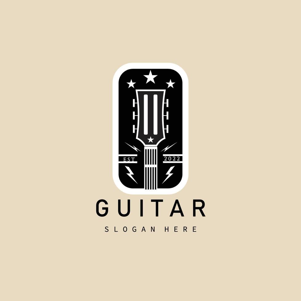 logotipo, icono y símbolo vintage de guitarra, con diseño de ilustración de vector de emblema