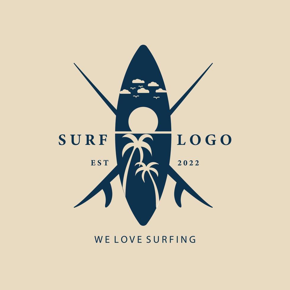 logotipo, icono y símbolo vintage de surf, con diseño de ilustración de vector de emblema