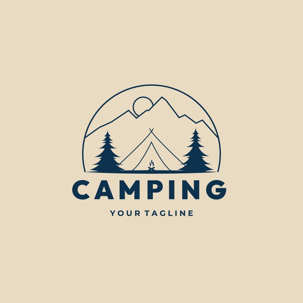 camping mountain line art logo, icon and symbol, with emblem vector illustration design