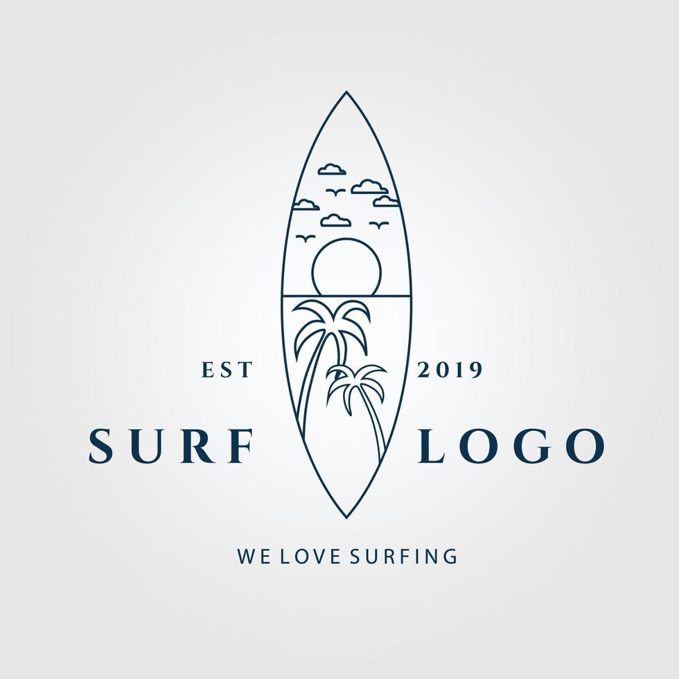 surf line art logo, icon and symbol vector illustration design