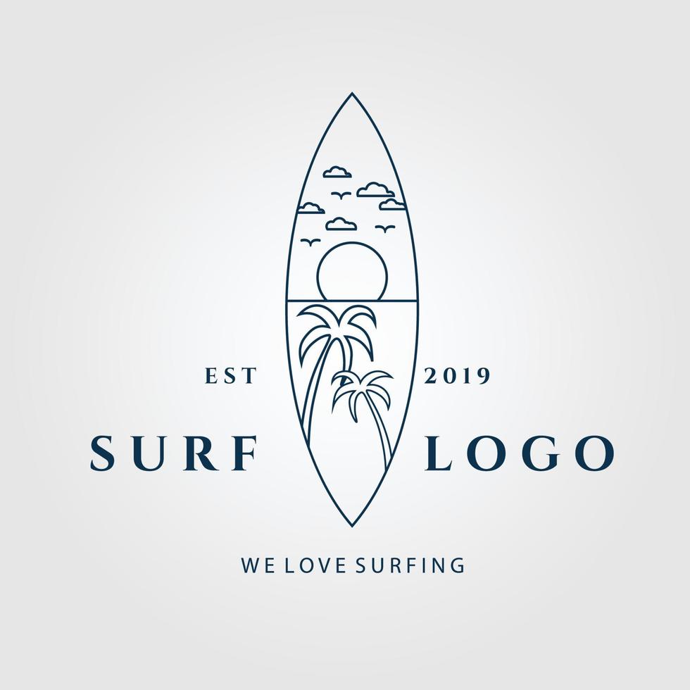 surf line art logo, icon and symbol vector illustration design