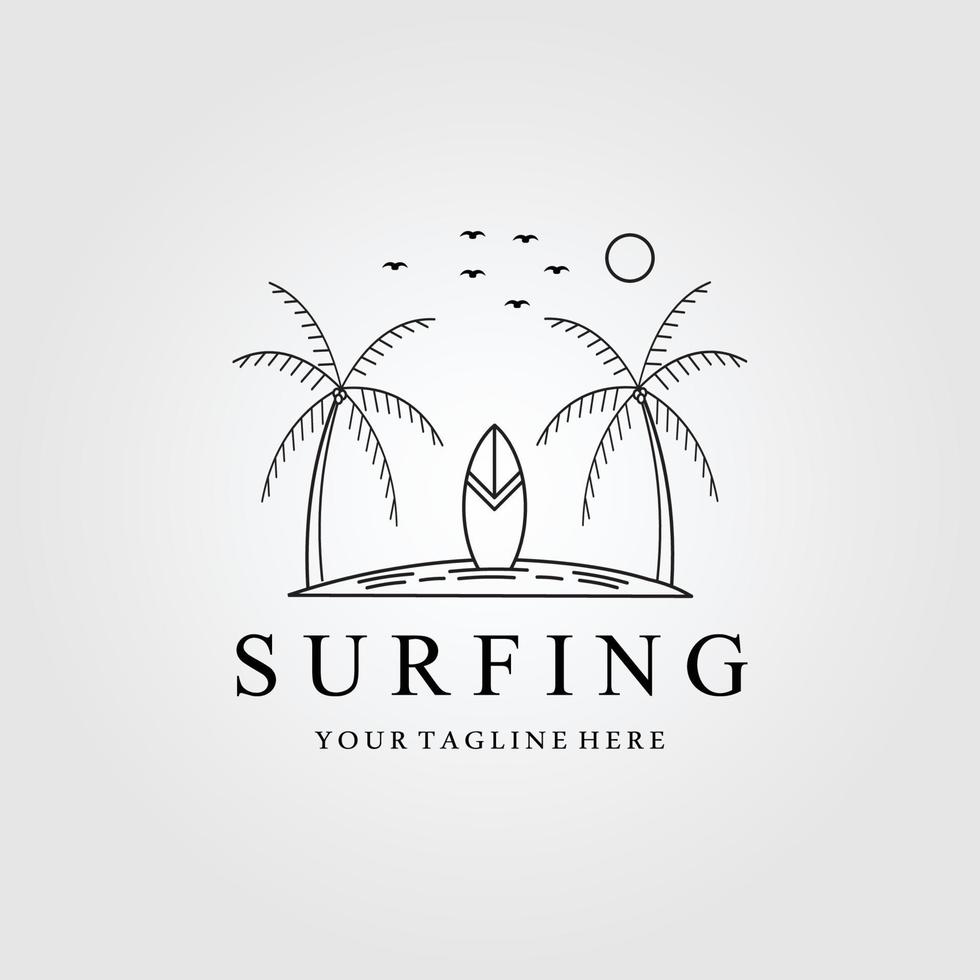 arte de línea de logotipo de surf, diseño de ilustración de vector de icono y símbolo