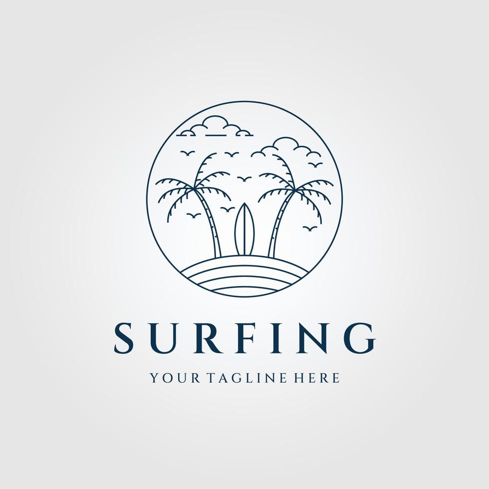 surfing line art logo, icon and symbol, with emblem vector illustration design