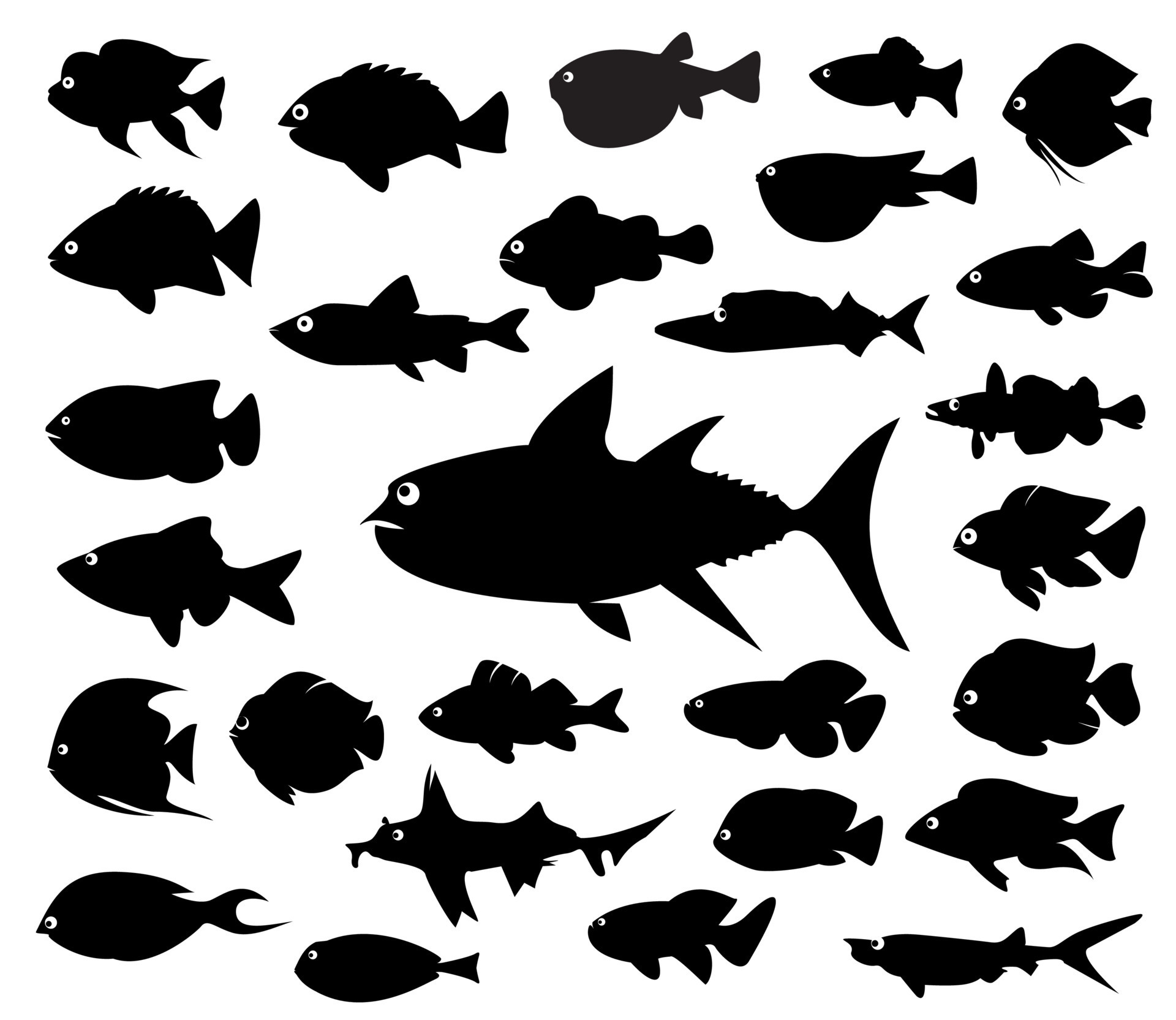 Set black Fish. Vector Illustration. 9288022 Vector Art at Vecteezy
