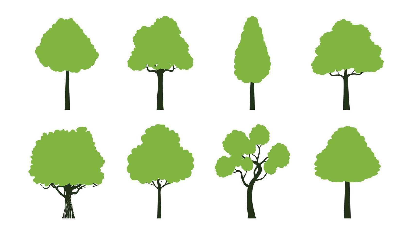 Set green Trees. Vector Illustration.