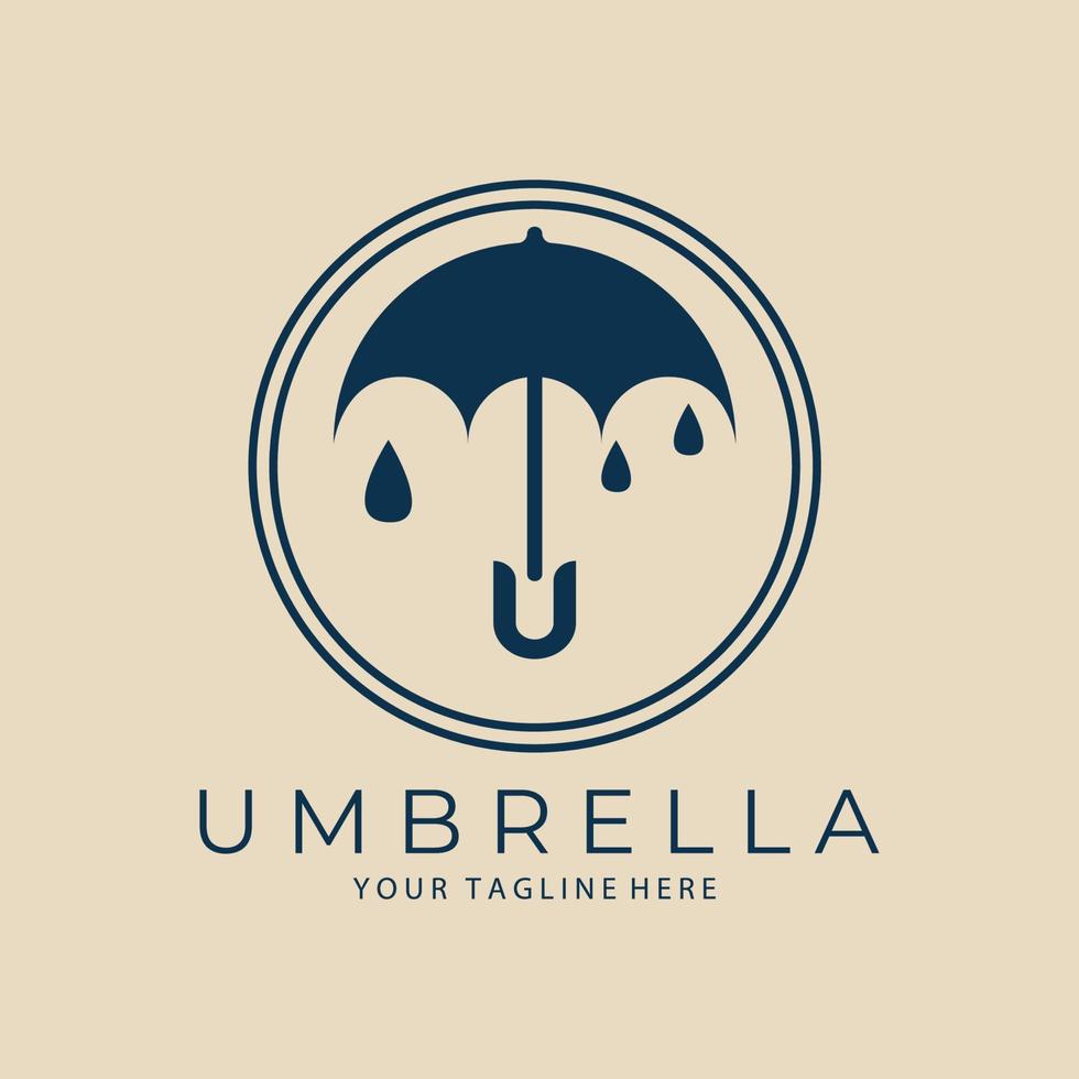 Umbrella and rain vintage logo, icon template design, with emblem vector illustration
